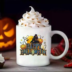 1pc 11oz Funny Halloween mug, "Happy Halloween" pumpkin head castle mug, the best Halloween gift for