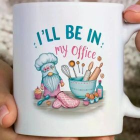 1pc Cute Gnome Baking Mug, I'll Be In My Office Tea Cup, Baking Mug, Cute Cooking Gnome, Gift for Bakers, Pastry