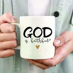 1pc Inspirational Ceramic Coffee Mug "God is Faithful" - Religious Faith-Based Cup with Heartwarming Message,
