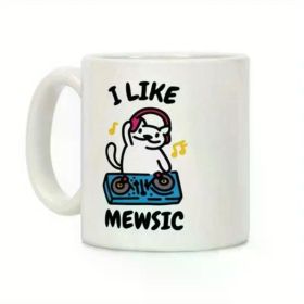 1pc I Like Mewsic Mug, Funny Cat Coffee Mug 11oz