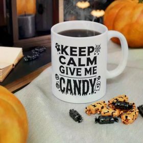 1pc Keep Calm Give Me Candy Halloween Themed Cute Ceramic Coffee Mug 11oz