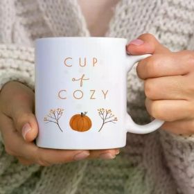 1pc Cozy Fall Ceramic Coffee Mug – "Cup of Cozy" Design with Pumpkin & Autumn Leaves, Perfect Thanksgiving Gift