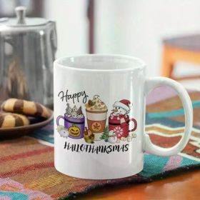 1pc Happy Hallothanksmas 11oz Ceramic Mug, Sip the Season's Joy in Style