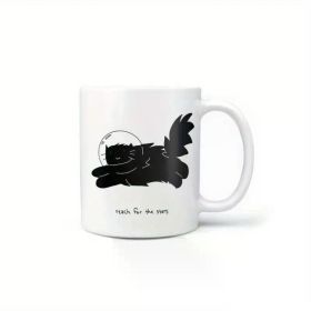 1pc Reach For the Stars Black Cat Coffee Mug, Astronaut Cat Mug, Space Mug, Cat Fan Mug, Black Cat Mug, Funny Coffee
