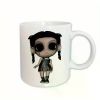 1pc Halloween Creepy Brunette Girl Doll Mug