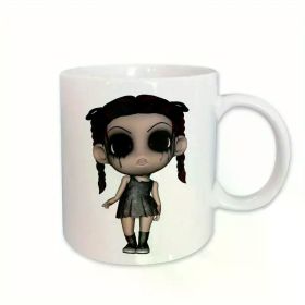 1pc Halloween Creepy Brunette Girl Doll Mug