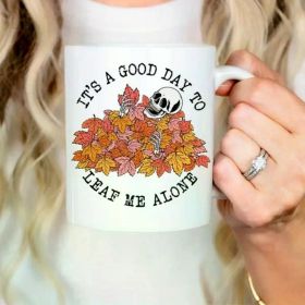 1pc Ceramic Coffee Mug "Leaf Me Alone" - Insulated, Reusable, Hand Wash Only, Multipurpose Fall Cup for