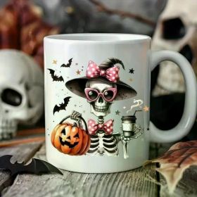 1pc | Shopping Skeleton Pumpkin Halloween US White Ceramic Mug 11Oz