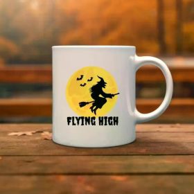 1pc Flying High Witch Halloween 11oz White coffee mug, Fun coffee cups, Flying High Coffee Mug, Halloween gift