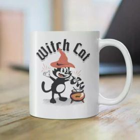 1pc Witch Cat 11oz Ceramic Coffee Mug for Your Daily Brew