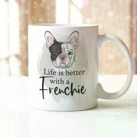 1pc "Life Is Better with A Frenchie" Ceramic Mug - French Bulldog Design, Insulated Coffee & Tea Cup, Hand-Wash