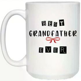 1pc "Best Grandfather Ever" White Ceramic Coffee Mug with Red Bow Design - Insulated, Hand-Wash Only, Reusable &