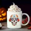 1pc 11oz Funny Halloween mug, scary skeleton flower mug, the best Halloween gift for friends, elders, family, sisters and