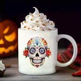 1pc 11oz Funny Halloween mug, scary skeleton flower mug, the best Halloween gift for friends, elders, family, sisters and