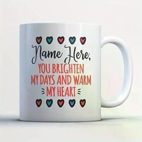 1pc Family Coffee Mug - NAME Brighten Days And Warm Hearts Family - Adorable 11 oz W