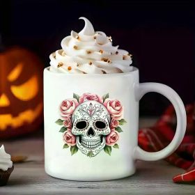 1pc 11oz Funny Halloween mug, scary skeleton rose mug, the best Halloween gift for friends, elders, family, sisters and