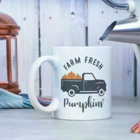 Fun Fall Coffee Mug Gift. Farm Fresh Pumpkins 11 OZ White Cup M766