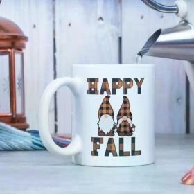 Happy Fall Gnome 11oz White Ceramic Coffee Mug – Cute Autumn-Themed Design with Gnomes, Insulated, Reusable,