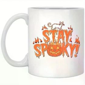 1pc | Stay Spooky Halloween Mug – Black Cat and Pumpkin Jack-o'-Lantern, 11oz Ceramic