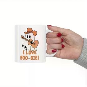 I Love Boo-bies" Ceramic Mug - Reusable, Insulated, Hand-Wash Only | Cute Cowboy Design with Guitar | Ideal for