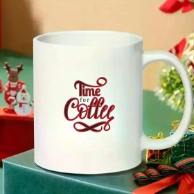 11oz White Ceramic Coffee Mug with Red "Time for Coffee" Design - Durable Glossy Finish, Classic Handle, Hand Wash