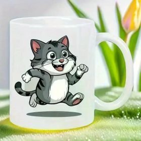 11oz Ceramic Coffee Mug with Cheerful Cartoon Cat Design Reusable Insulated Travel Cup Hand Wash Only Perfect Gift