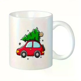 11oz Glossy White Ceramic Coffee Mug | Whimsical Red Car with Christmas Tree Design | Perfect Holiday & Birthday Gift