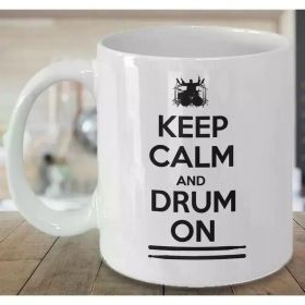 Keep Calm and Drum On" Matte Ceramic Coffee Mug for Music Lovers – Non-Slip, Smooth Rounded Edges, Perfect for