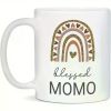 Blessed Mom 11oz Ceramic Coffee Mug - Inspirational Rainbow Design with Golden Glitter, Reusable & Dishwasher