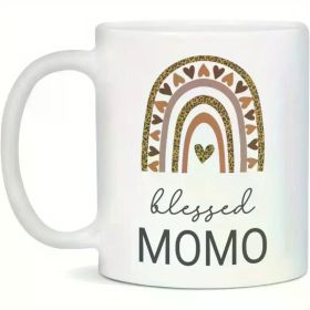 Blessed Mom 11oz Ceramic Coffee Mug - Inspirational Rainbow Design with Golden Glitter, Reusable & Dishwasher