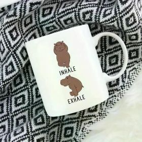 11oz Hippo Yoga Ceramic Coffee Mug - Inhale Exhale Design Microwave Safe Perfect for Hot Beverages Fun Gift Idea for
