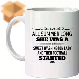 11oz Funny 'Sweet Washington Lady' Football Quote Ceramic Coffee Mug - White with C-Shaped Handle, Perfect Gift for