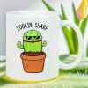 LOOKIN' SHARP 11oz Ceramic Coffee Mug - Fun Cartoon Cactus Design with Fashion Glasses & Red Bow Tie, Reusable