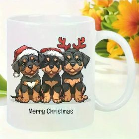 1pc Festive Ceramic Coffee Mug with Merry Christmas Dog Design - Insulated Reusable Hand Wash Only White Ideal for