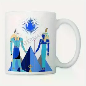 11oz Egyptian-Inspired Ceramic Coffee Mug with Anubis & Eye of Horus Artwork – Mystical Pharaoh Design, White,