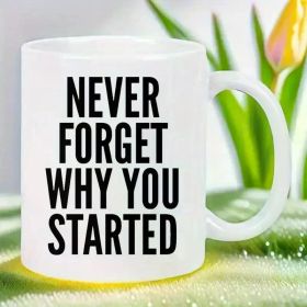 11oz White Ceramic Coffee Mug with Inspirational Quote "Never Forget Why You Started" - Reusable Hand-Wash Only