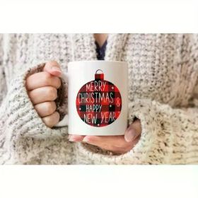 11oz Festive Ceramic Mug - "Merry Christmas & Happy New Year" Red and White Holiday Design with Snowflakes,