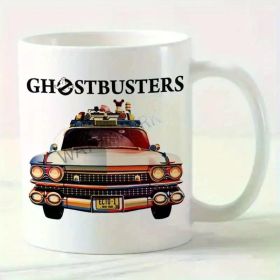 11oz Ghostbusters Ceramic Coffee Mug with Iconic Car Design – White with Black Handles, Perfect for Catering,