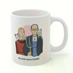Modern 'My Youngsters Have Claws' Cat Mug 11oz White Ceramic Coffee Cup with Fun Cartoon Illustration Hand-Wash