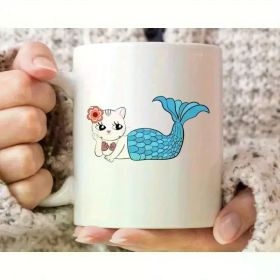 Whimsical Sea Beauty Cat Ceramic Coffee Mug - Adorable Mermaid Kitten Design Perfect Gift for Sea Lovers and Cat