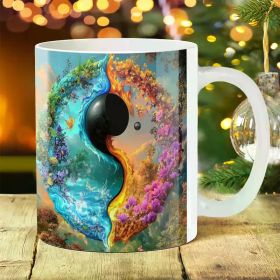 1pc 11oz Ceramic Mug, Yin Yang Balance Design, Ideal for Outdoor Camping, Picnics, Travel, Home & Office Use -