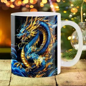 1pc Dragon-Themed Ceramic Mug, 11oz, Large Mouth, Durable Coffee Cup, for Outdoor Camping, Picnic, Travel,