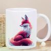 11 Oz Charming Pink Fox Ceramic Mug Bright Artwork, Insulated for Hot And Cold Drinks, Reusable, Birthday Festive