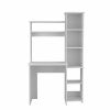 White 6-Shelf Writing Desk with Built-in Bookcase