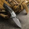 Lida | Damascus Folding Knife | Black Carbon Fiber Handle