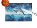 Dolphin in a Starry Sea Glass Cutting Board Decorative Tempered Glass Kitchen Cutting and Serving Board Large Size Chopping Board