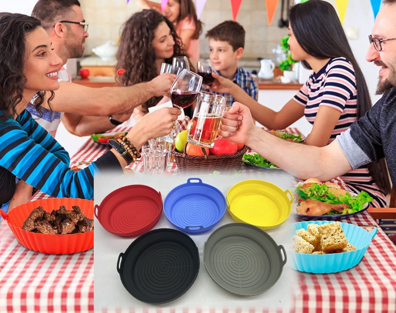 2 Pcs Food Grade Silicone Easy Cleaning Air Fryer Liners Reusable Air Fryer Silicone Pot Food Safe Air Fryer Oven Accessories Replacement for Flammabl 2 Pcs Food Grade Silicone Easy Cleaning Air Fryer Liners Reusable Air Fryer Silicone Pot Food Safe Air Fryer Oven Accessories Replacement for Flammabl