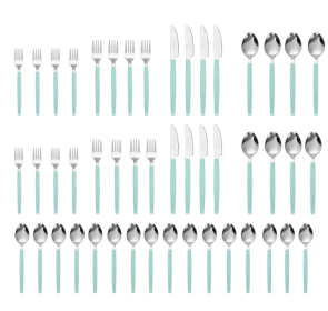 Mainstays 49 Piece Stainless Steel and Plastic Flatware Set with Tray, Teal Blue, Service for 8 (SH328889GB: Mainstays 49 Piece Stainless Steel)