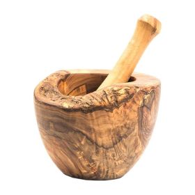 sOlive Wood Rustic Mortar and Pestle (size: Small. 3.5in)