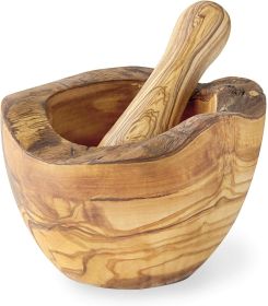 sOlive Wood Rustic Mortar and Pestle (size: Large. 6in diameter)